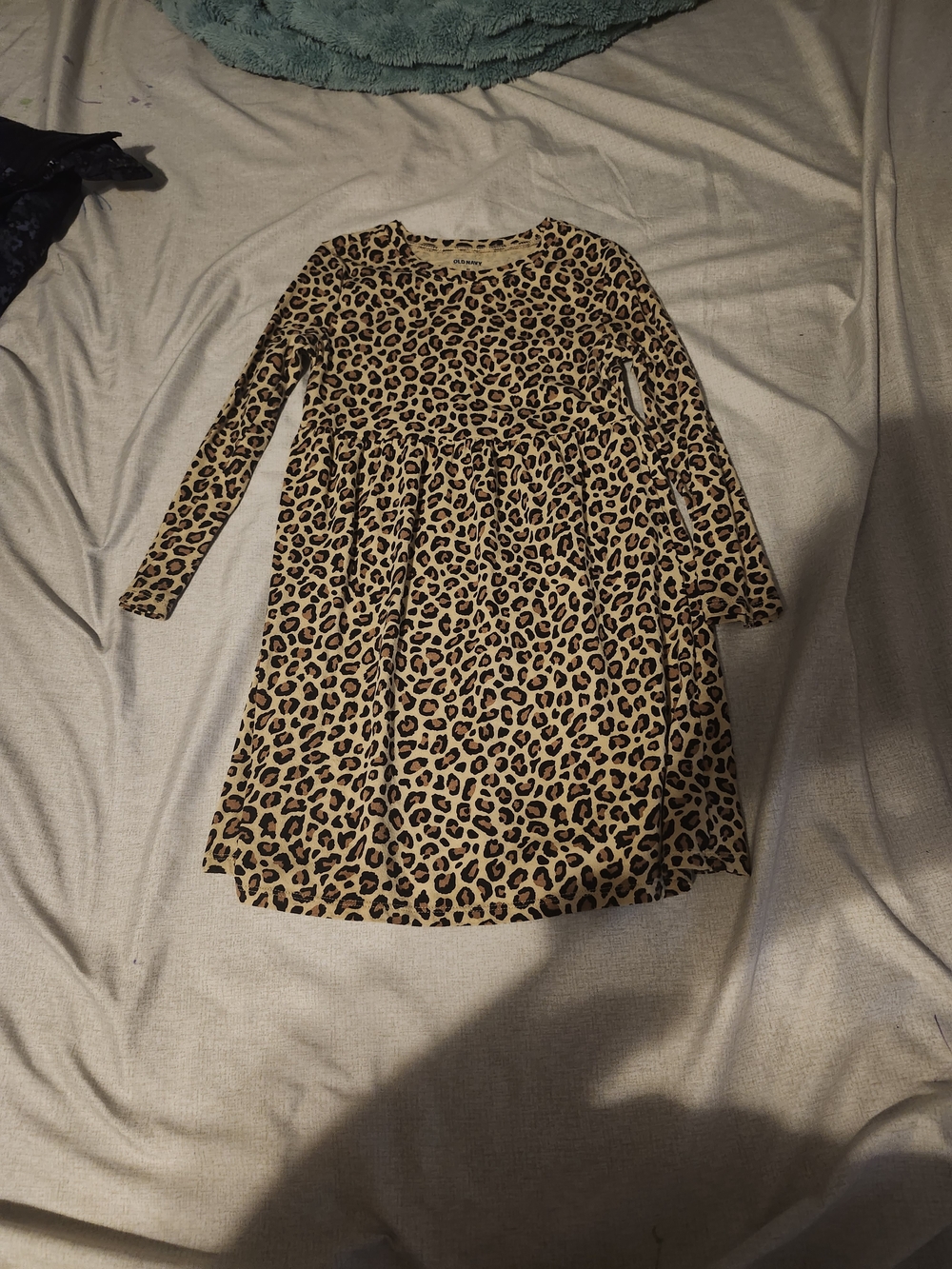 Girls' Leopard Print Long-Sleeve Dress - Tan